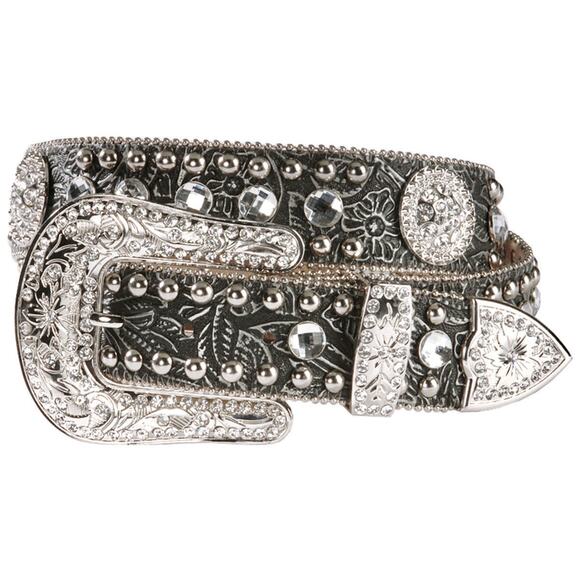 Rhinestone Crystal Western Bling Leather Belt Country Cowgirl Women 32-38 Large - Picture 11 of 11